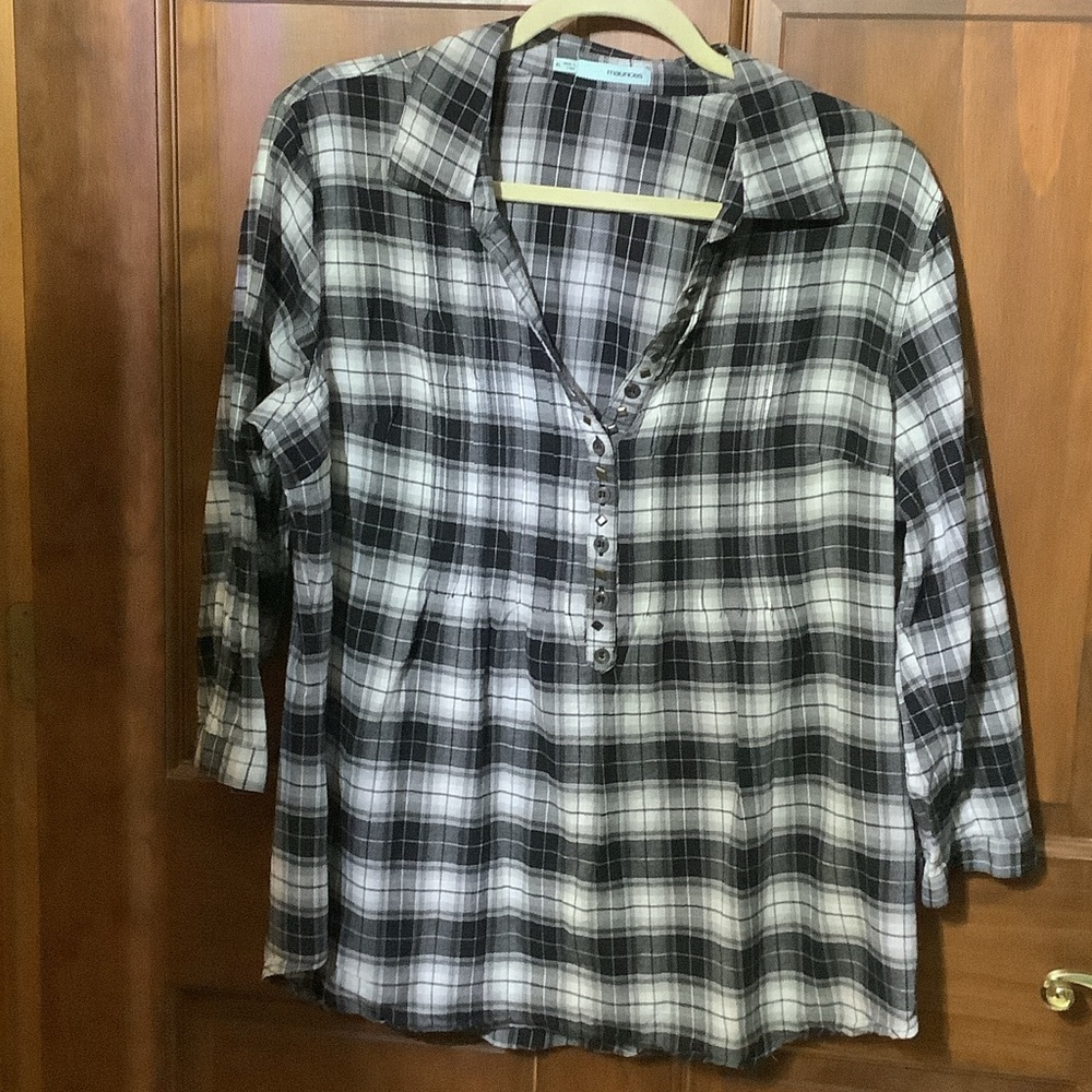 Maurices Black and White Plaid Button-Down Shirt